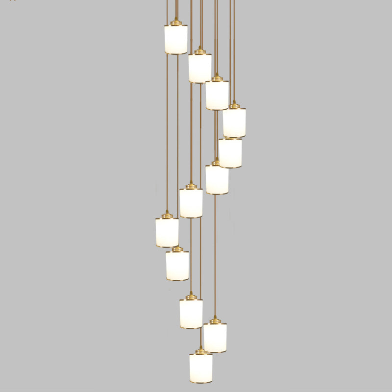 Modern Cylindrical Pendant Glass Multiple Hanging Ceiling Light for Spiral Stair