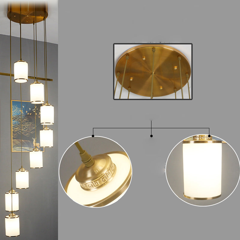 Modern Cylindrical Pendant Glass Multiple Hanging Ceiling Light for Spiral Stair
