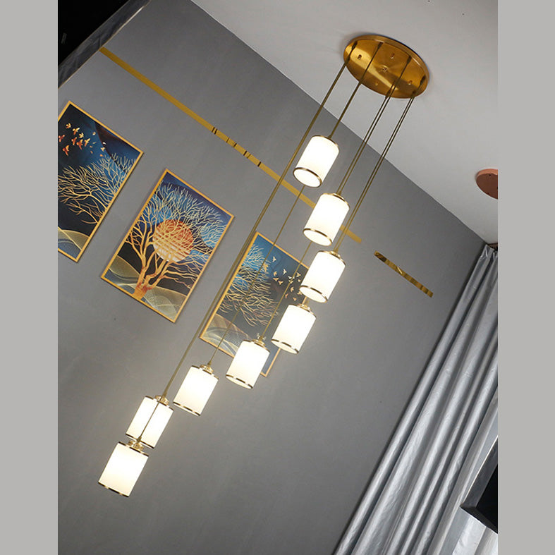Modern Cylindrical Pendant Glass Multiple Hanging Ceiling Light for Spiral Stair