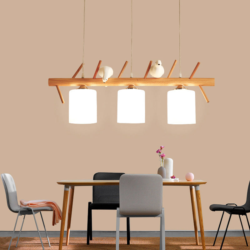 Luci del lampadario dell'isola cilindro moderni apparecchi di illuminazione lampadario in vetro con decorazione di uccelli