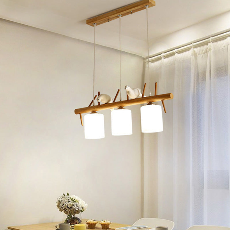 Luci del lampadario dell'isola cilindro moderni apparecchi di illuminazione lampadario in vetro con decorazione di uccelli