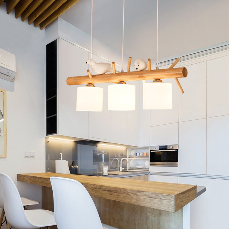 Luci del lampadario dell'isola cilindro moderni apparecchi di illuminazione lampadario in vetro con decorazione di uccelli