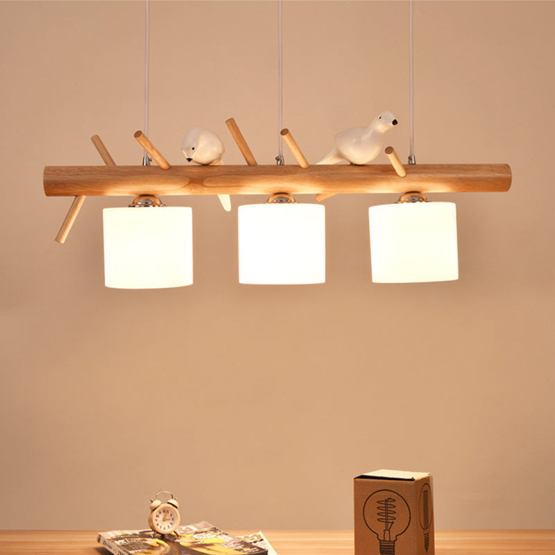 Luci del lampadario dell'isola cilindro moderni apparecchi di illuminazione lampadario in vetro con decorazione di uccelli