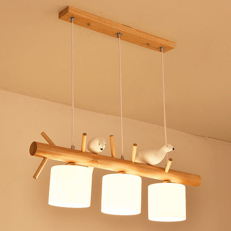 Luci del lampadario dell'isola cilindro moderni apparecchi di illuminazione lampadario in vetro con decorazione di uccelli