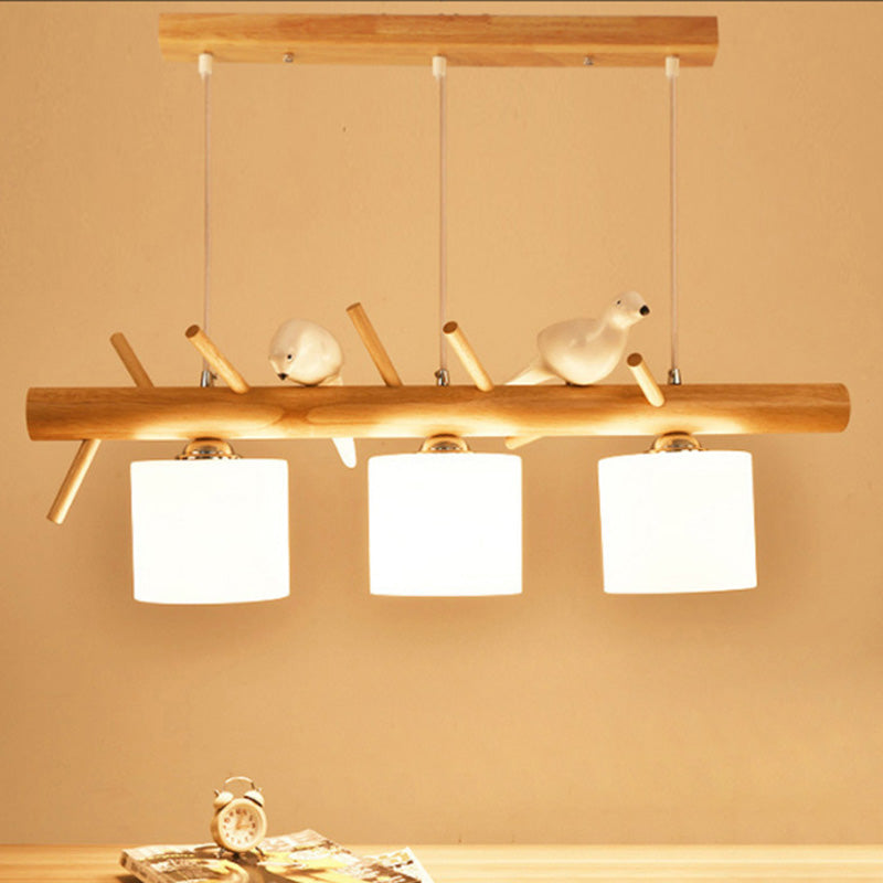 Luci del lampadario dell'isola cilindro moderni apparecchi di illuminazione lampadario in vetro con decorazione di uccelli