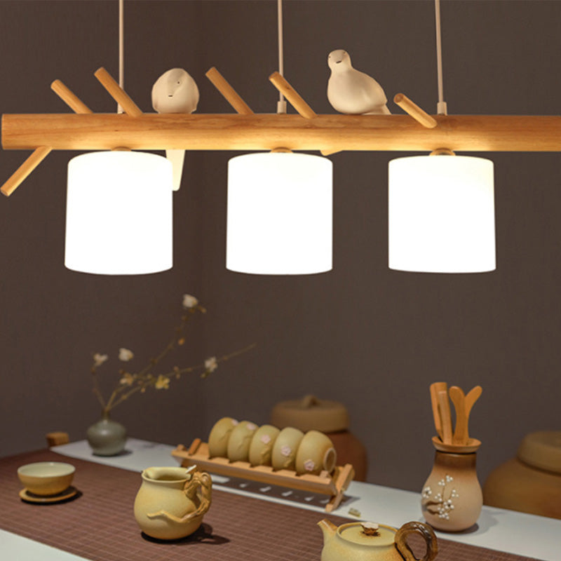 Luci del lampadario dell'isola cilindro moderni apparecchi di illuminazione lampadario in vetro con decorazione di uccelli