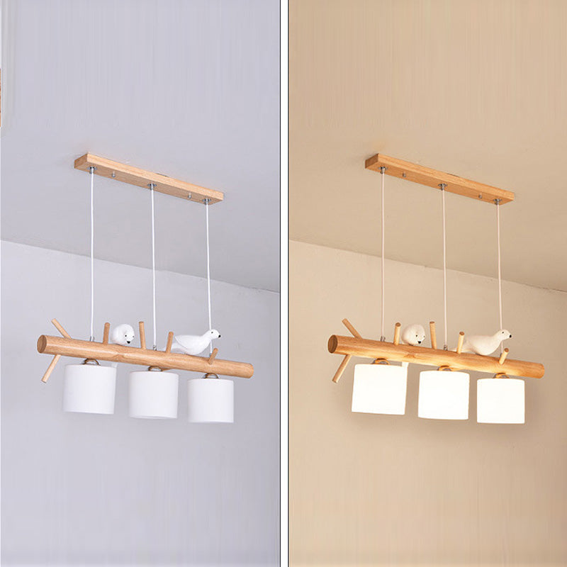 Luci del lampadario dell'isola cilindro moderni apparecchi di illuminazione lampadario in vetro con decorazione di uccelli