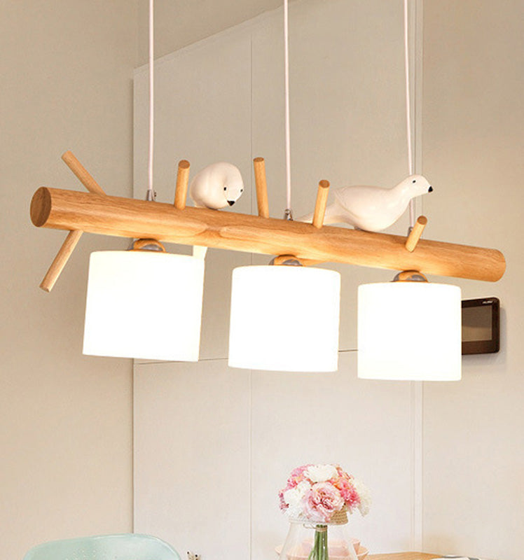 Luci del lampadario dell'isola cilindro moderni apparecchi di illuminazione lampadario in vetro con decorazione di uccelli