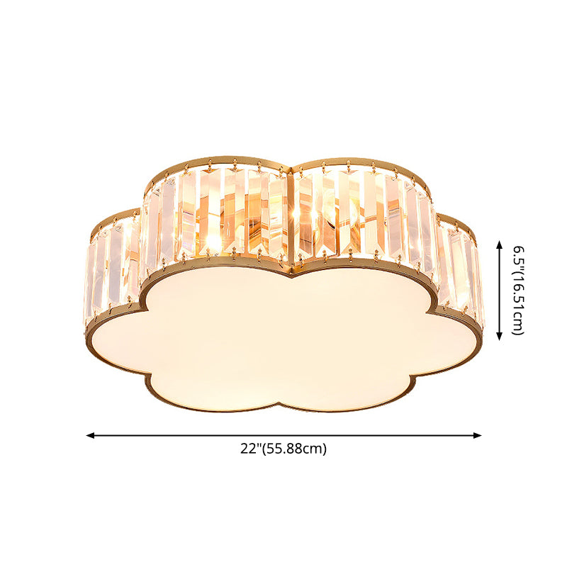 Colonical Luxury Flush Mount Wrought Iron Floriated Ceiling Fixture with Crystal Shade