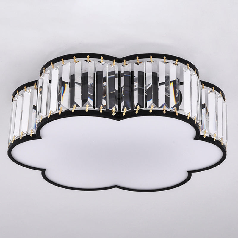 Colonical Luxury Flush Mount Wrought Iron Floriated Ceiling Fixture with Crystal Shade