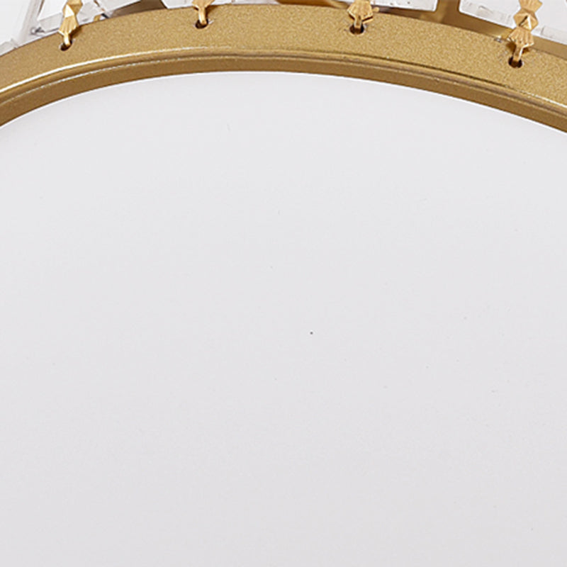 Colonical Luxury Flush Mount Wrought Iron Floriated Ceiling Fixture with Crystal Shade