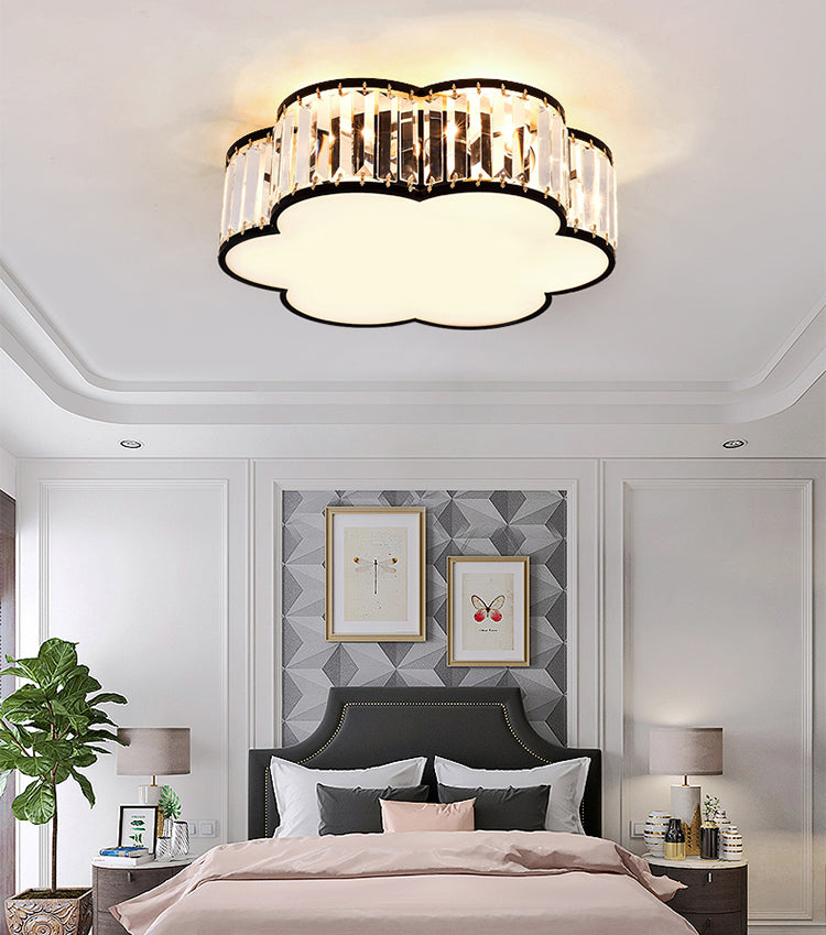 Colonical Luxuriöse Unterputz-Deckenleuchte aus Schmiedeeisen mit Kristallschirm