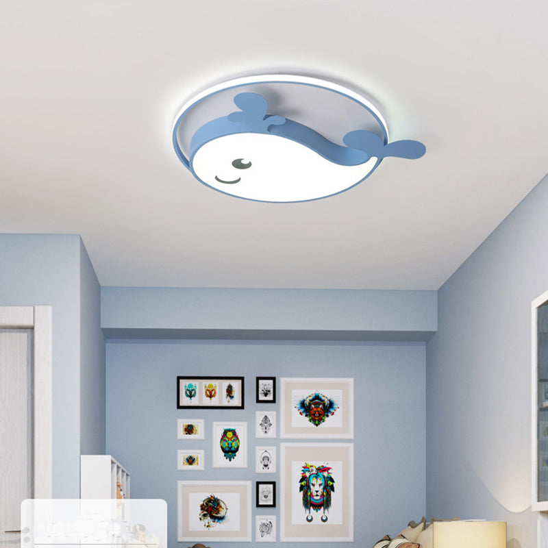 Accesorio de techo LED de delfín acrílico en soporte empotrado de hierro lacado de estilo creativo para niños para dormitorio