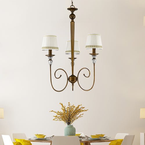3 Lights Tapered Chandelier Classic White Fabric Pendant Light Fixture for Living Room