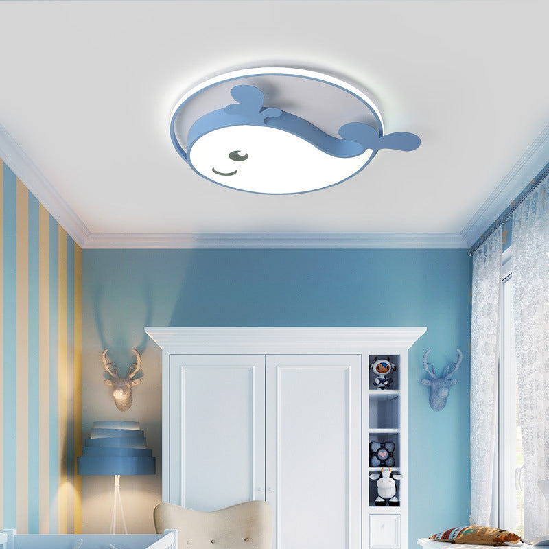 Accesorio de techo LED de delfín acrílico en soporte empotrado de hierro lacado de estilo creativo para niños para dormitorio