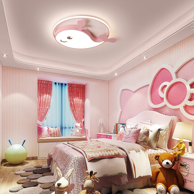 Accesorio de techo LED de delfín acrílico en soporte empotrado de hierro lacado de estilo creativo para niños para dormitorio