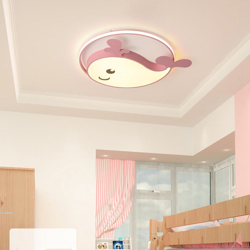 Accesorio de techo LED de delfín acrílico en soporte empotrado de hierro lacado de estilo creativo para niños para dormitorio
