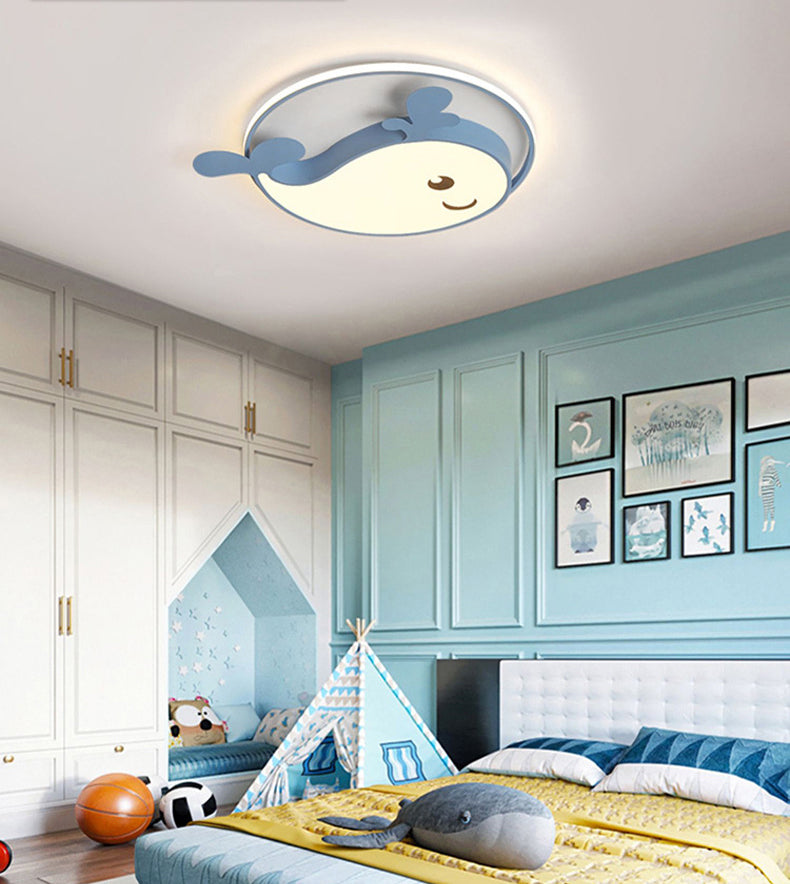 Accesorio de techo LED de delfín acrílico en soporte empotrado de hierro lacado de estilo creativo para niños para dormitorio