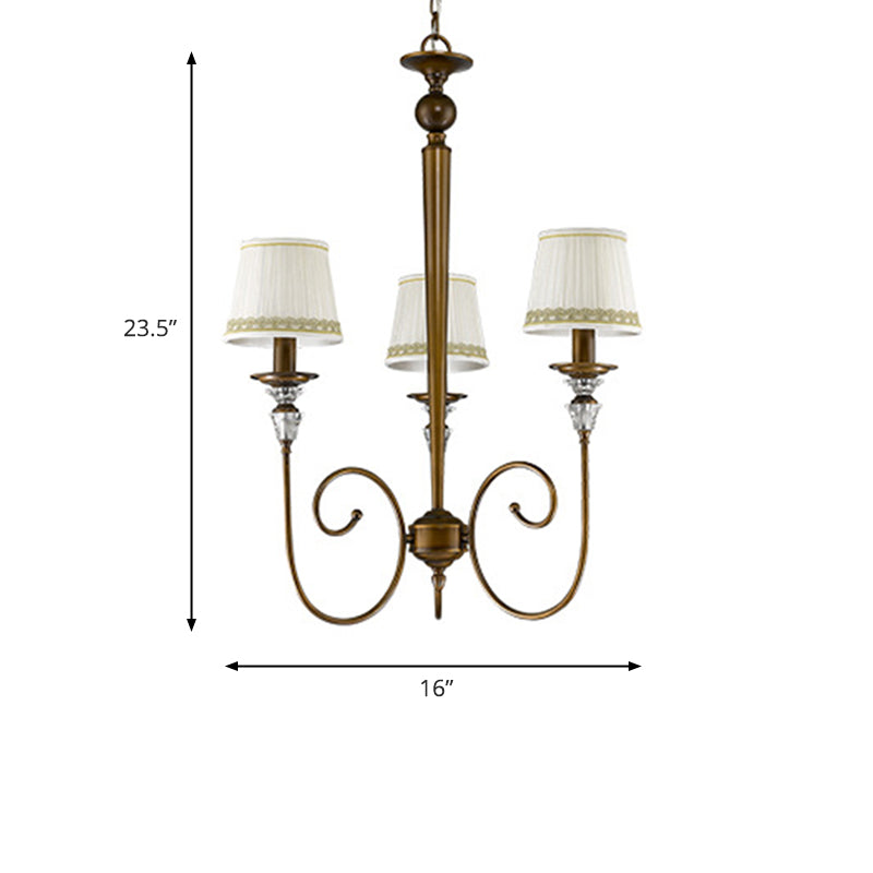 3 Lights Tapered Chandelier Classic White Fabric Pendant Light Fixture for Living Room
