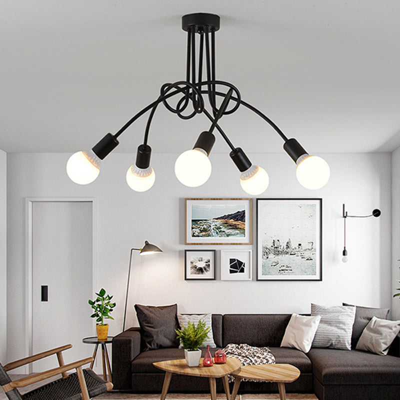 Industrial Vintage Sputnik Ceiling Light Wrought Iron Bare Bulb Semi Flush Mount for Living Room
