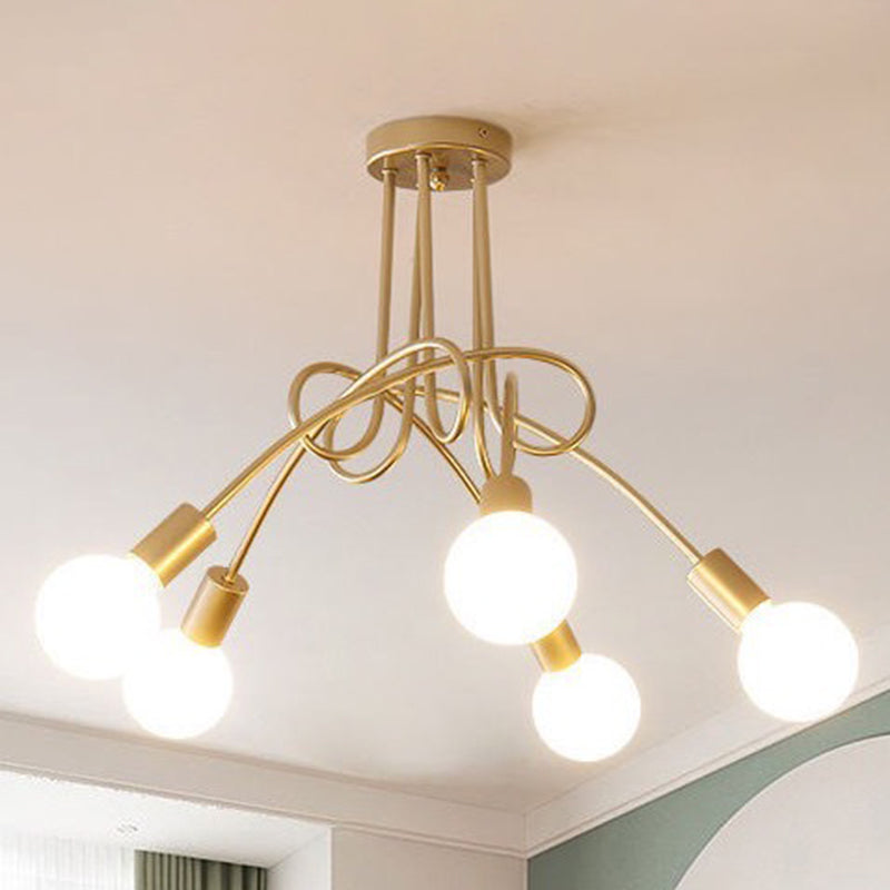Industrial Vintage Sputnik Ceiling Light Wrought Iron Bare Bulb Semi Flush Mount for Living Room