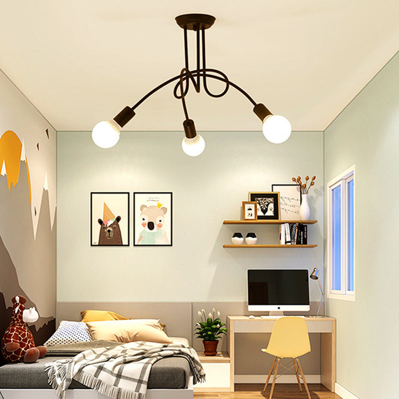Industrial Vintage Sputnik Ceiling Light Wrought Iron Bare Bulb Semi Flush Mount for Living Room
