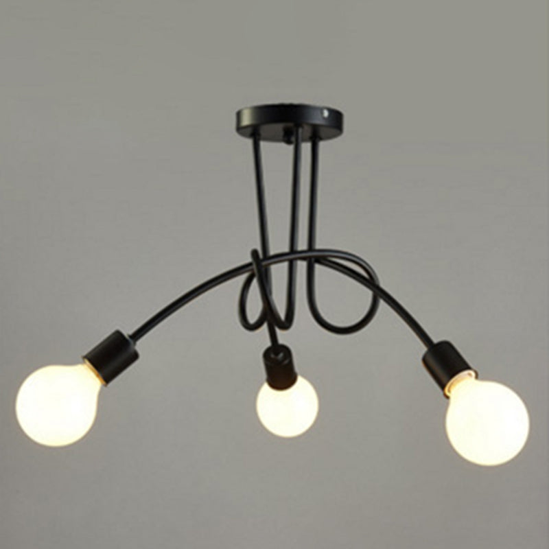 Industrial Vintage Sputnik Ceiling Light Wrought Iron Bare Bulb Semi Flush Mount for Living Room