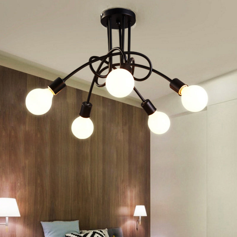 Industrial Vintage Sputnik Ceiling Light Wrought Iron Bare Bulb Semi Flush Mount for Living Room