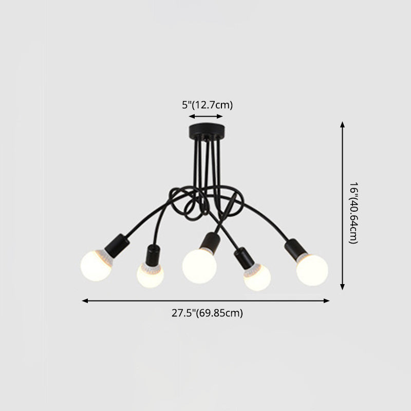 Industrial Vintage Sputnik Ceiling Light Wrought Iron Bare Bulb Semi Flush Mount for Living Room
