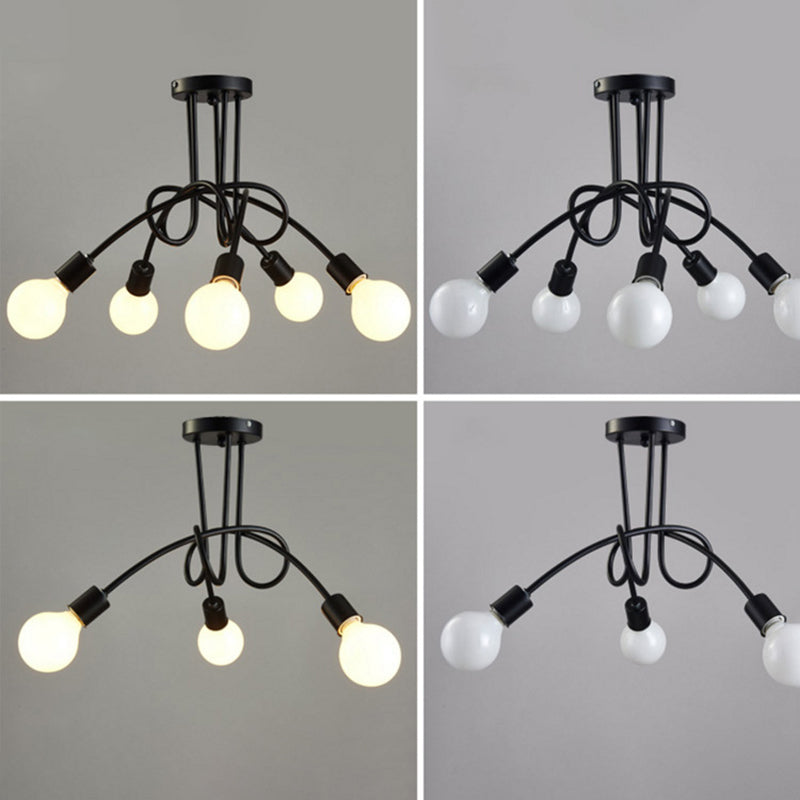 Industrial Vintage Sputnik Ceiling Light Wrought Iron Bare Bulb Semi Flush Mount for Living Room
