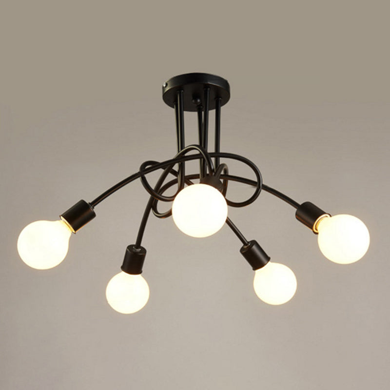Industrial Vintage Sputnik Ceiling Light Wrought Iron Bare Bulb Semi Flush Mount for Living Room