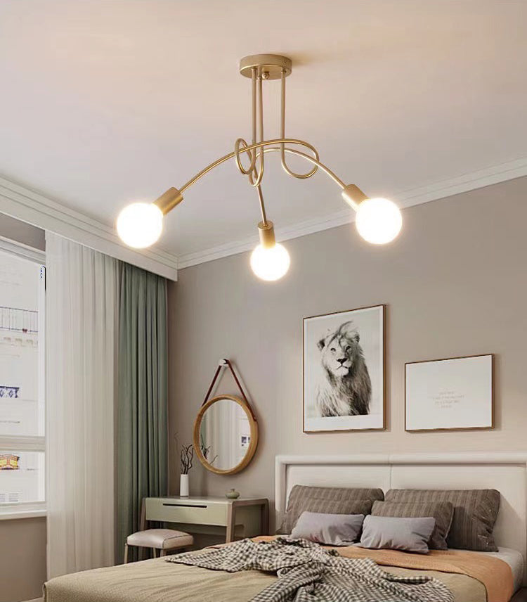 Industrial Vintage Sputnik Ceiling Light Wrought Iron Bare Bulb Semi Flush Mount for Living Room
