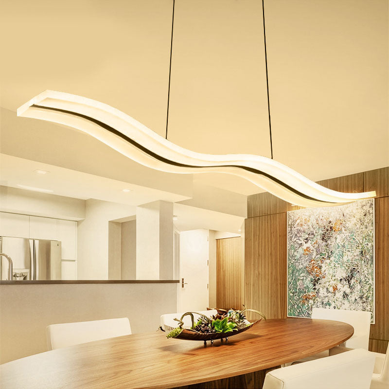 Acrylic White LED Island Light in Modern Concise Style Iron Linear Pendant Light for Dining Room