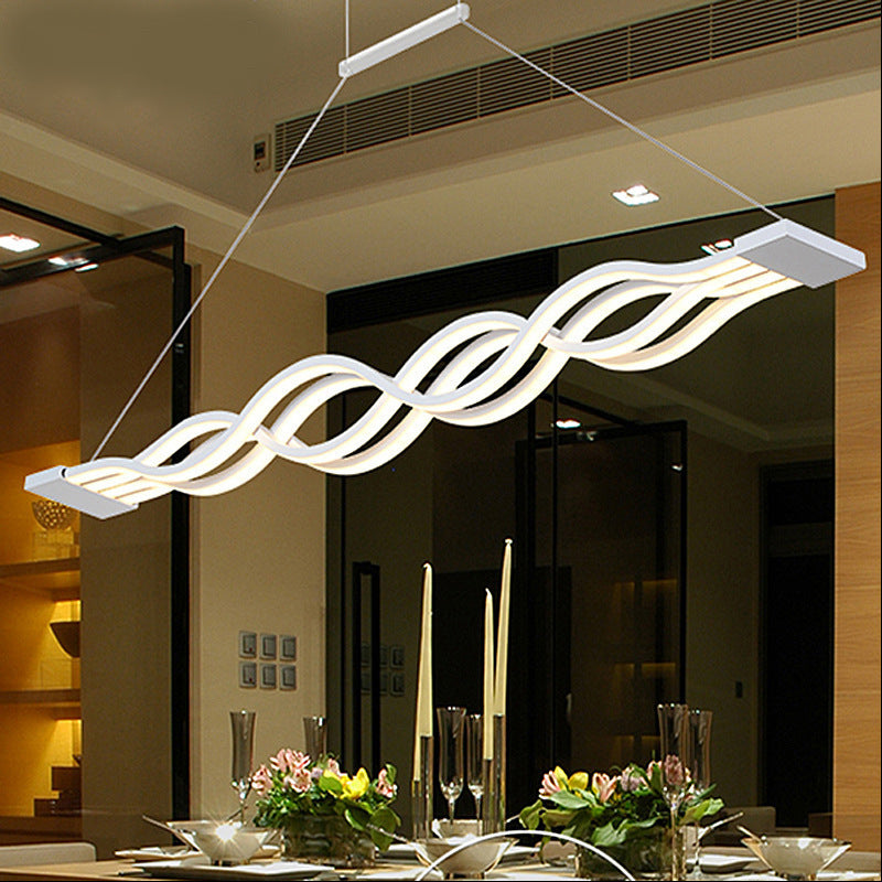White Linear LED Island Light in Modern Simplicity Iron 4-Light Pendant Light with Acrylic Shade