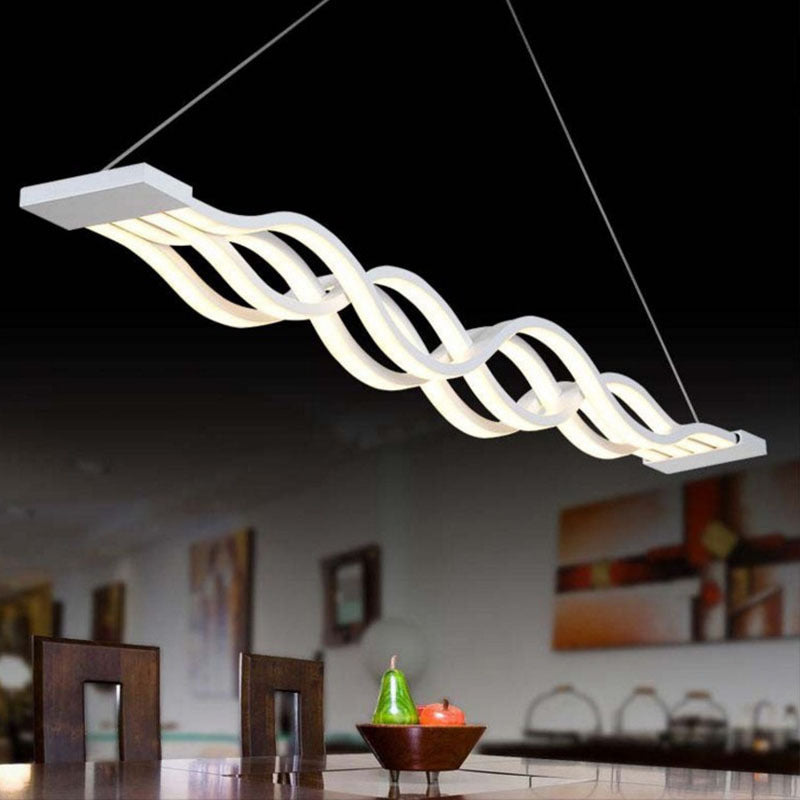 White Linear LED Island Light in Modern Simplicity Iron 4-Light Pendant Light with Acrylic Shade