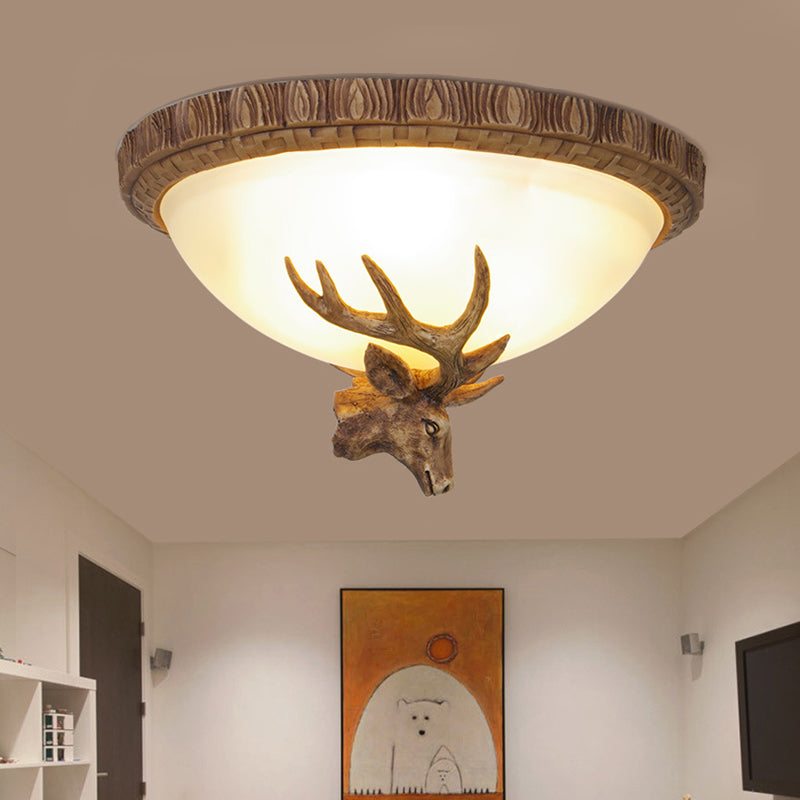 3 Hoofden Hars Flush Mount Licht Armatuur Traditionalisme Bruin koepel woonkamer dicht bij plafond lamp