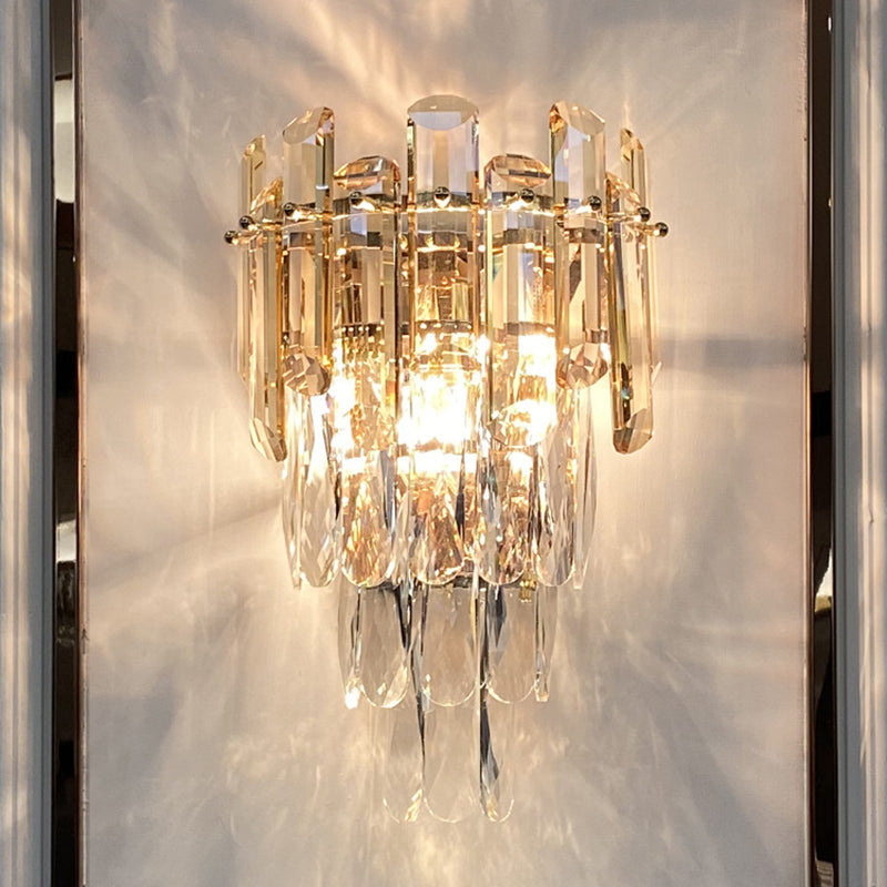 Pronzo della parete geometrica cristallina in moderna luce da parete a 2 luci in stile di lusso per spazi interni