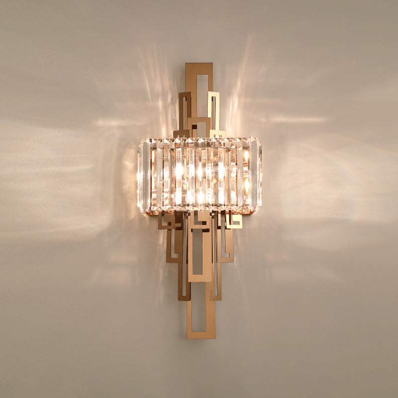 Disconce da parete a 2 luci oro nella moderna lampada da parete in metallo elettroplato in stile creativo con tonalità di cristallo