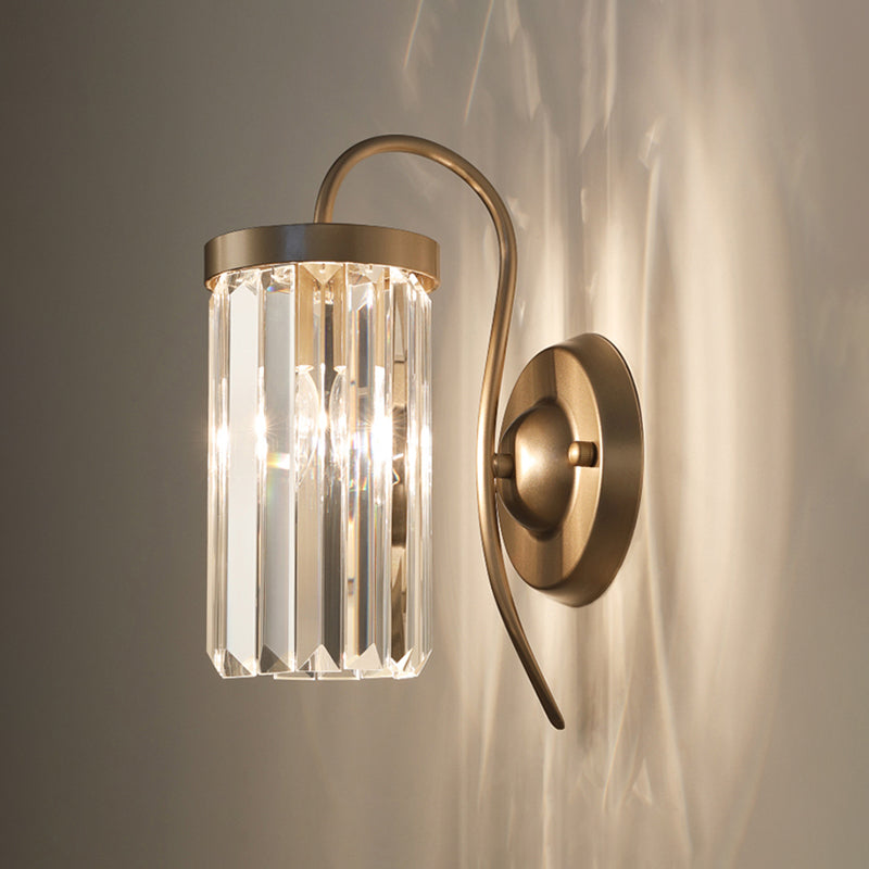 Lampada da parete in ottone in metallo elettroplato in moderna luce cilindrica cristallina di cristallo