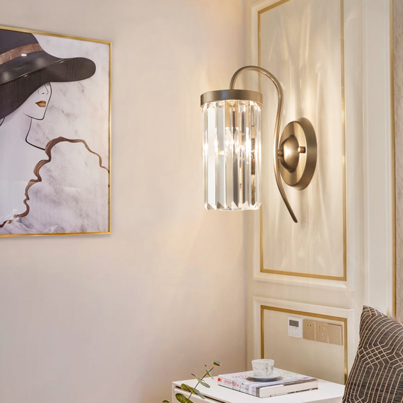 Lampada da parete in ottone in metallo elettroplato in moderna luce cilindrica cristallina di cristallo