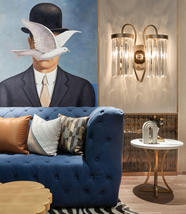 Lampada da parete in ottone in metallo elettroplato in moderna luce cilindrica cristallina di cristallo