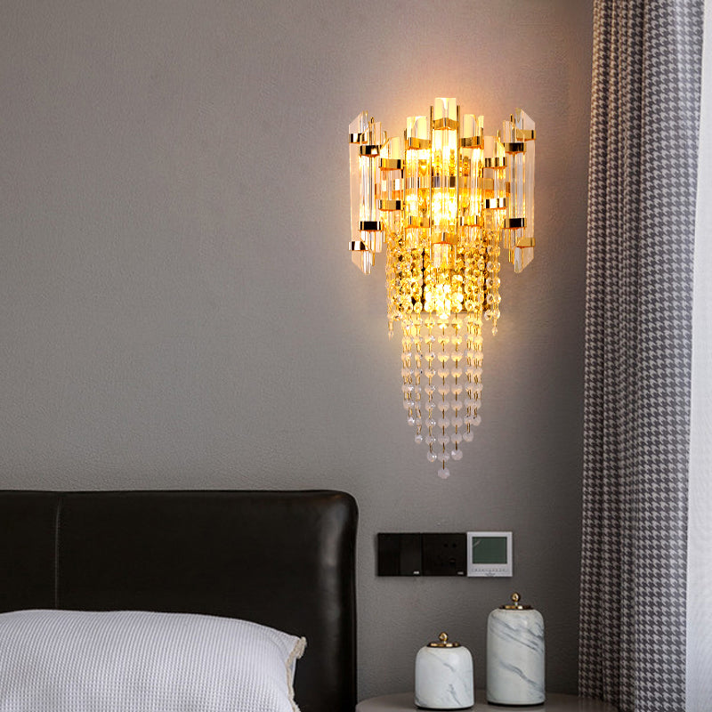 Lámpara de pared de oro de cristal en el estilo artístico moderno de metal electroplacado de 3 luces.