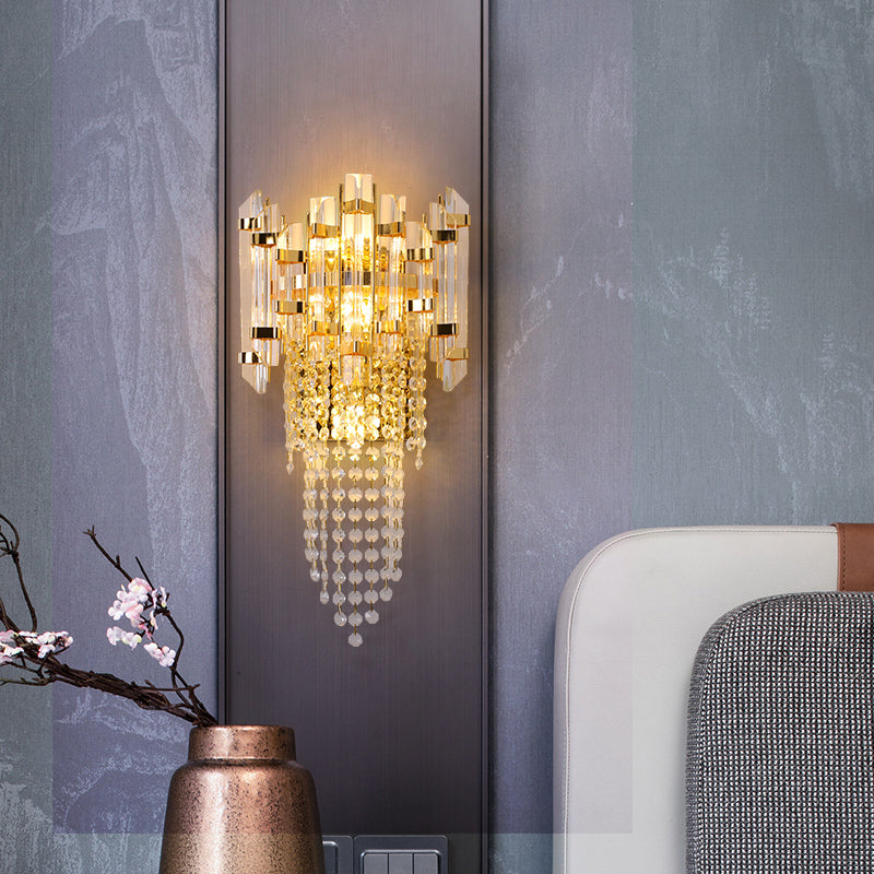 Lámpara de pared de oro de cristal en el estilo artístico moderno de metal electroplacado de 3 luces.