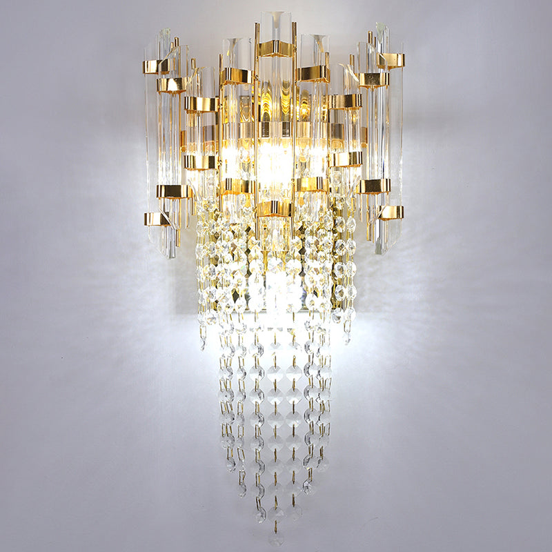 Lámpara de pared de oro de cristal en el estilo artístico moderno de metal electroplacado de 3 luces.