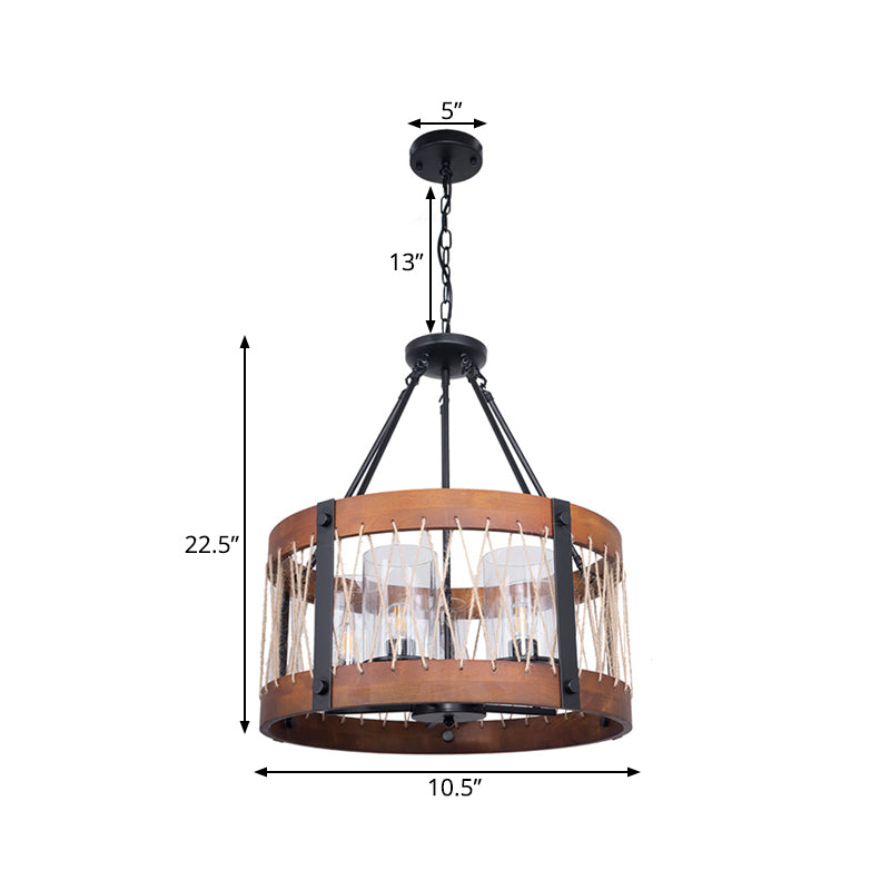 Lámpara de lámpara de madera de lámpara de lámpara de lámpara de lámpara de 5 cabezas Luz de techo de sala de estar en marrón
