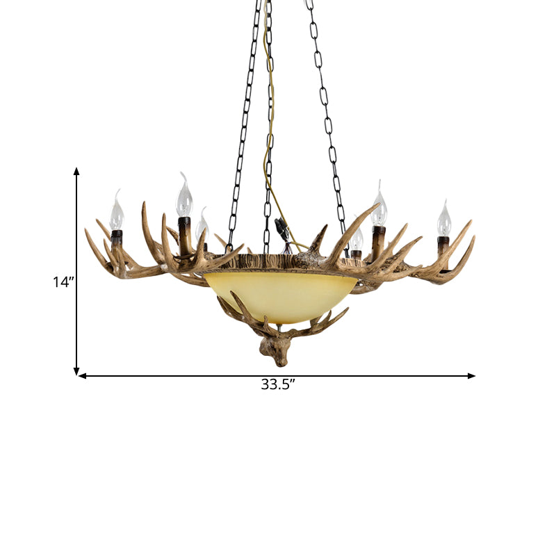 Candle Glass Ceiling Lamp Traditional 6-Head Living Room Chandelier Pendant Light in Brown
