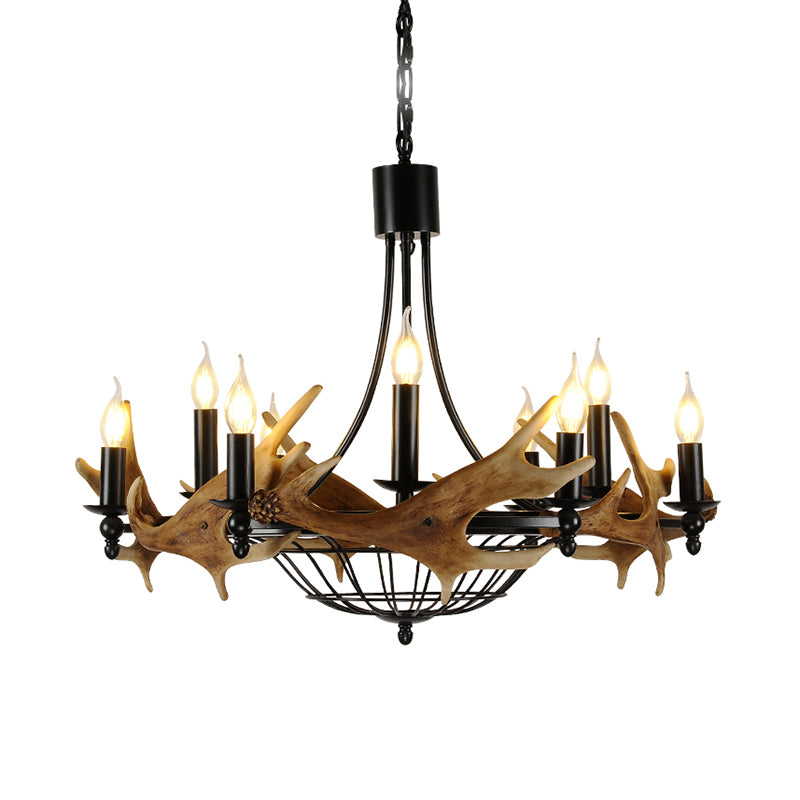 Brown 9 Lights Chandelier Lighting Rustic Metal Wine Barrel Pendant Lamp for Living Room