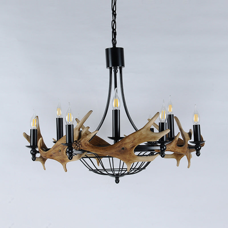 Brown 9 Lights Chandelier Lighting Rustic Metal Wine Barrel Pendant Lamp for Living Room