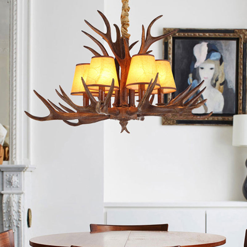 Rustic Cone Hanging Pendant 4/6/8-Light Resin Ceiling Chandelier in Brown for Living Room