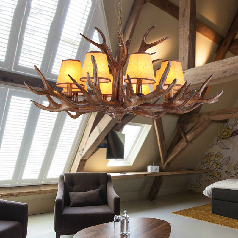 Rustic Cone Hanging Pendant 4/6/8-Light Resin Ceiling Chandelier in Brown for Living Room